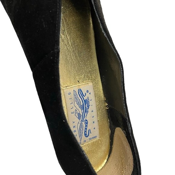 Vintage Perry Ellis Womens 8AA Black Suede Embroidered Red Floral Slip On Flats - Picture 11 of 16